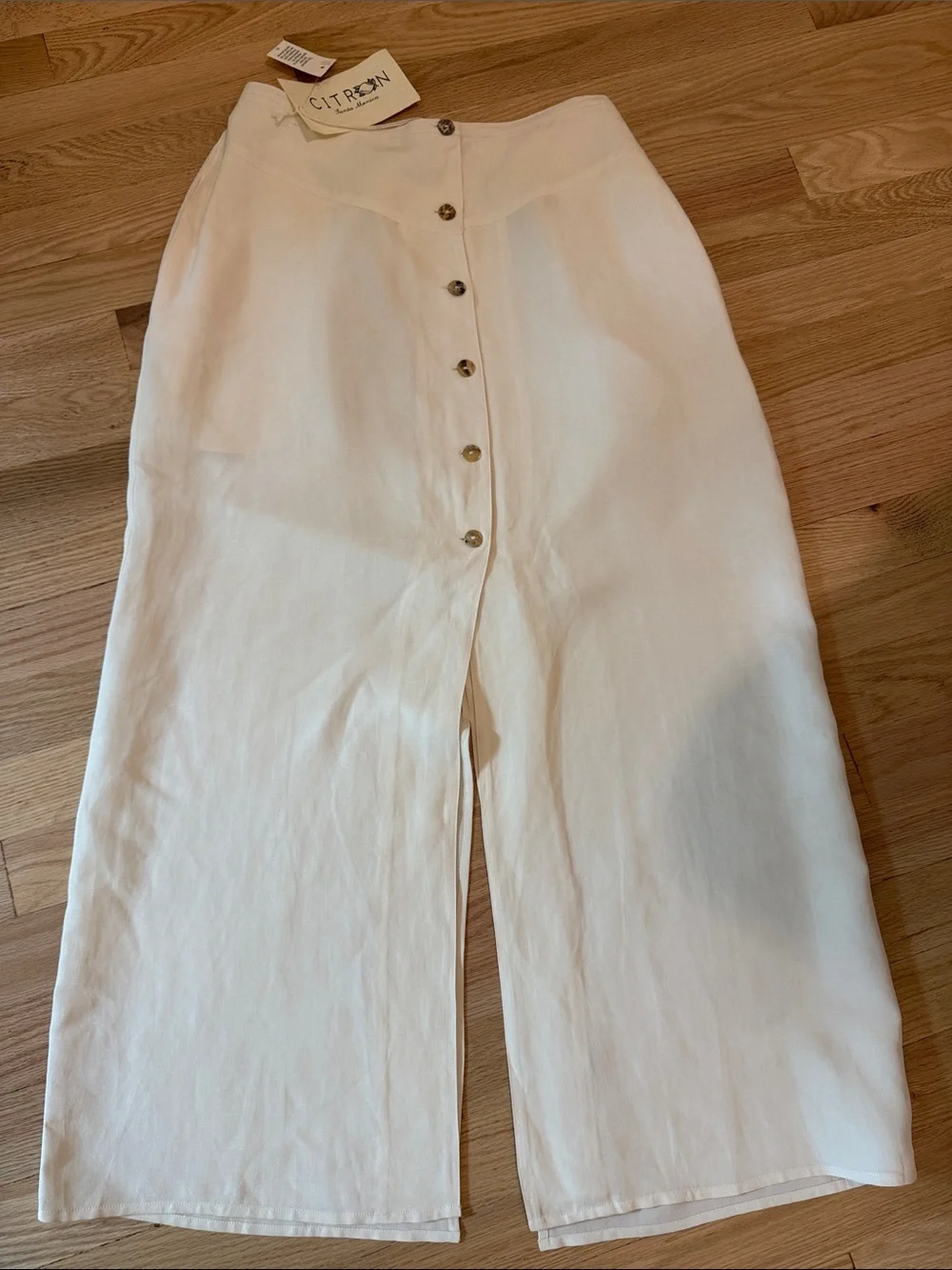 Citron Santa Monica Button-Front Maxi Silk Linen Skirt - Picture 1 of 13